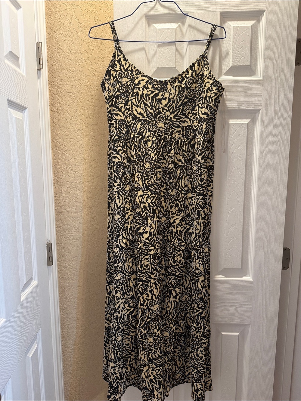 Black and Cream Floral Maxi Slip Dress - Women's